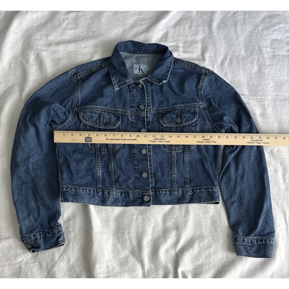 Vtg Jean Jacket Cropped Calvin Klein Denim 90s Y2K Rory Lorelai Gilmore Girls - Picture 9 of 13